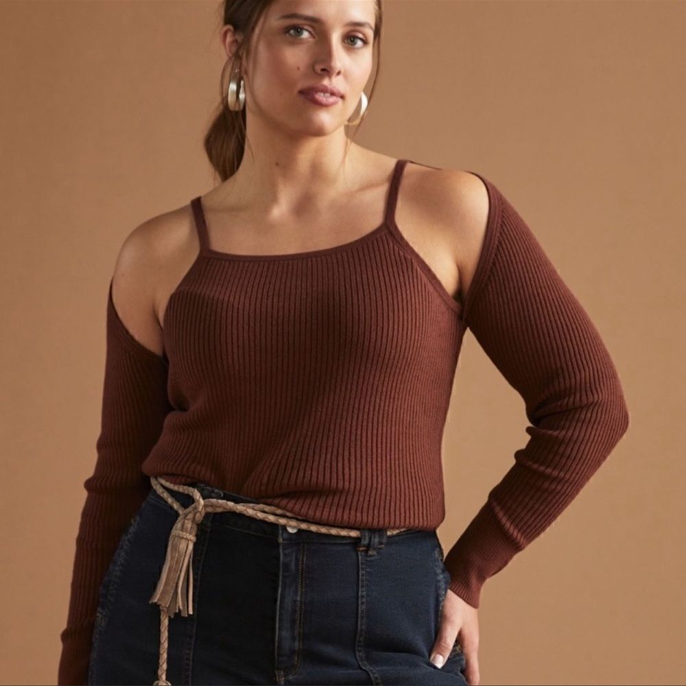 Anthropologie Ribbed Cut-Out Sweater Top Plus Size 3X
